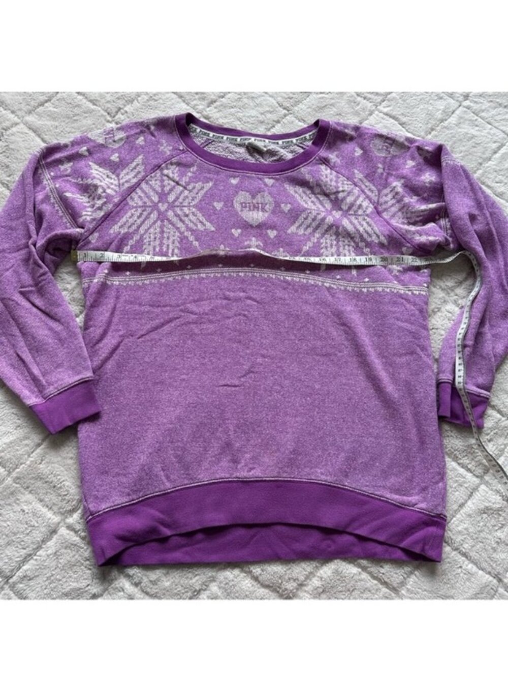 Victoria's Secret PINK | Lavender Fair Isle Snowflake Crew Sweater | Size Small - Picture 11 of 12
